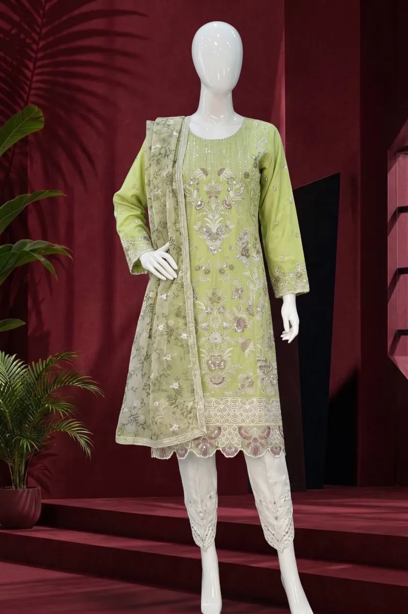 Pistachio Green Embroidered 3-Piece Suit