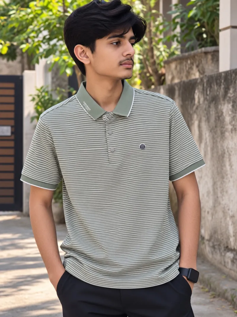 Premium China Polo Fabric - Olive Grey & White Check