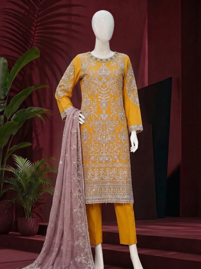 Royal Mustard Embroidered 3-Piece Collection