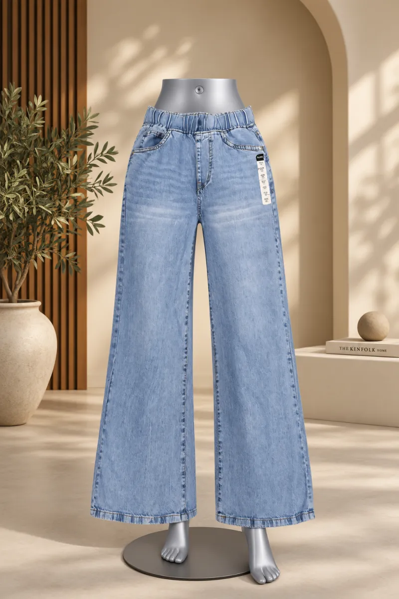 High-Waist Light Blue Wide-Leg Denim Jeans