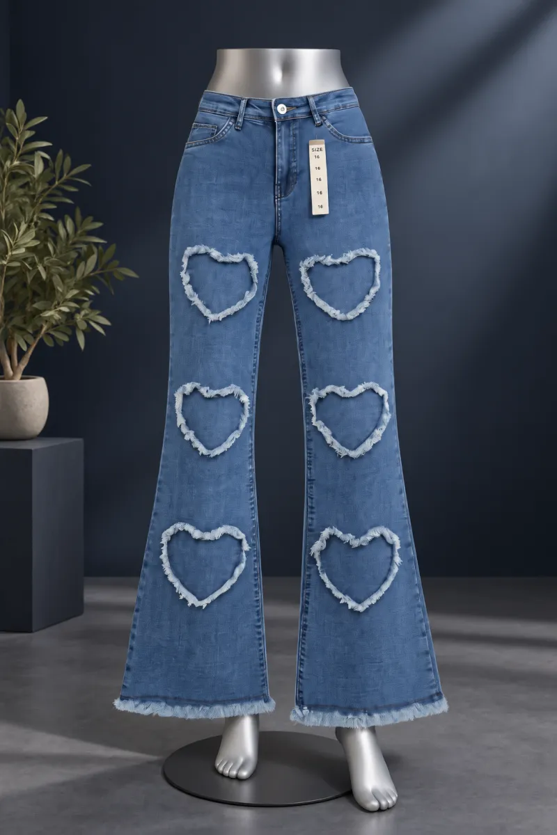 Heart Cut-Out Wide-Leg Jeans