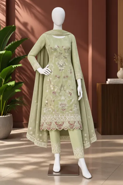 Sage Green Floral Embroidered 3-Piece Collection