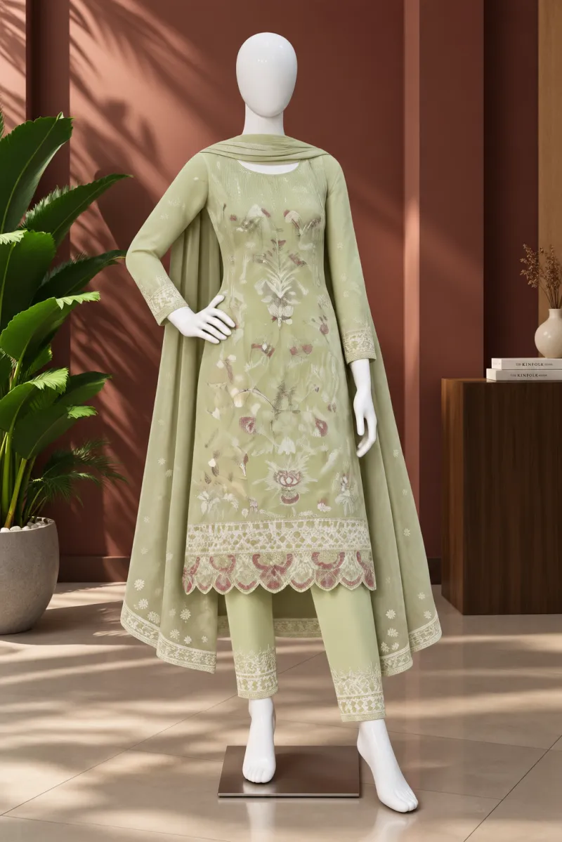 Sage Green Floral Embroidered 3-Piece Collection