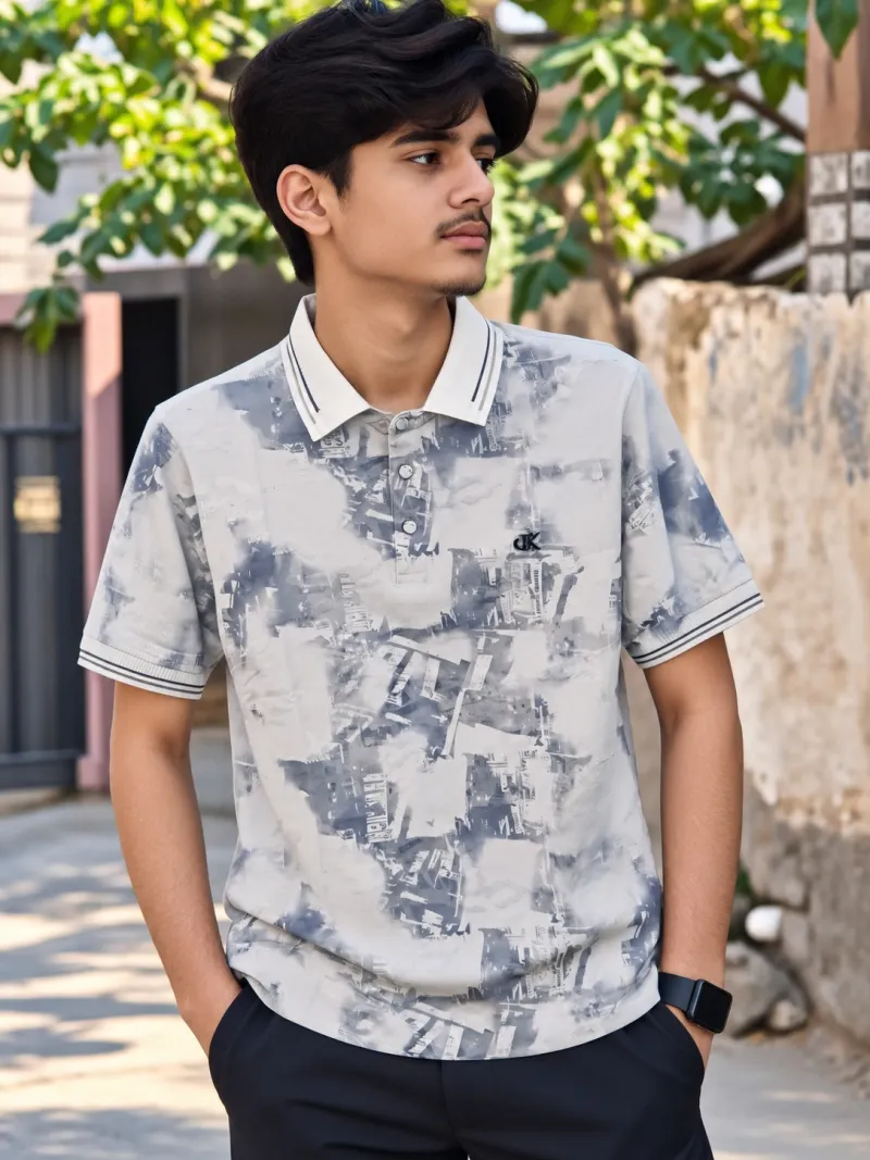 Premium China Polo Fabric - White & Grey Mixed