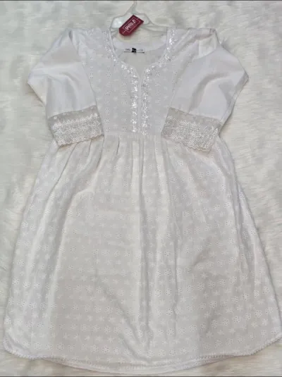 Pure White Floral Chikankari One-Piece Kurti