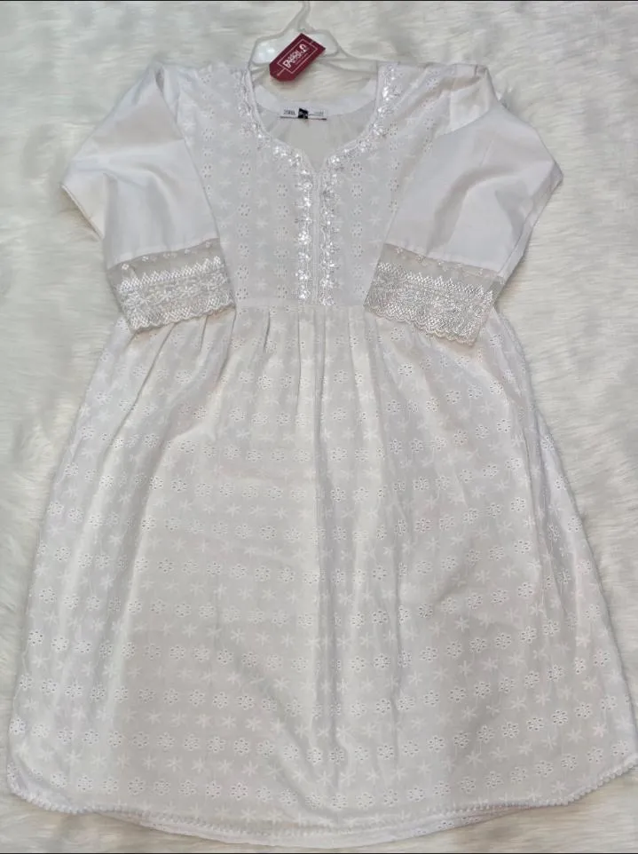 Pure White Floral Chikankari One-Piece Kurti