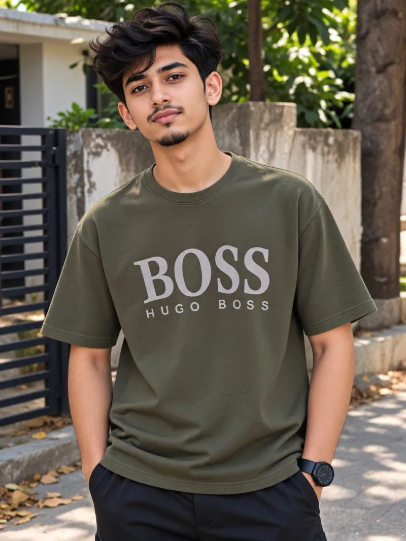 Premium Fabric Drop Shoulder T-Shirt  - Olive Green