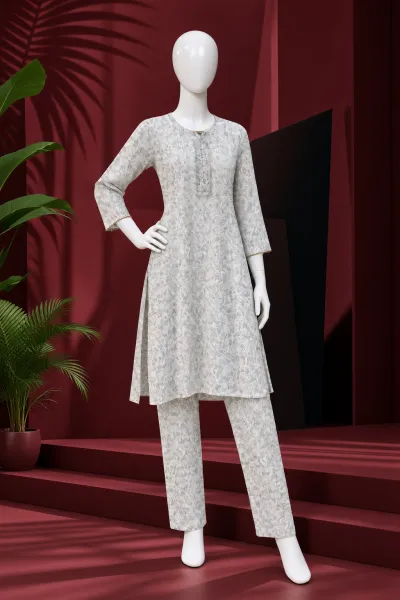 Premium Casual Two-Piece Set- Off White with Golden Print