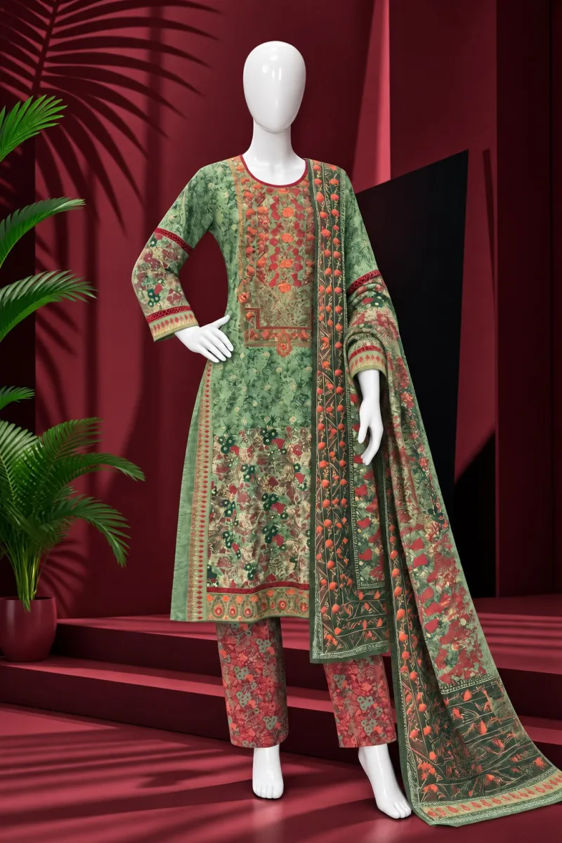 Green Printed 3-Piece Salwar Kameez