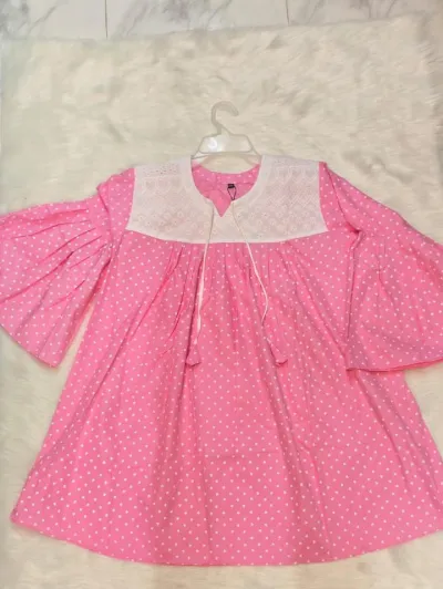 Baby Pink Heart Print Frock Style Kurti