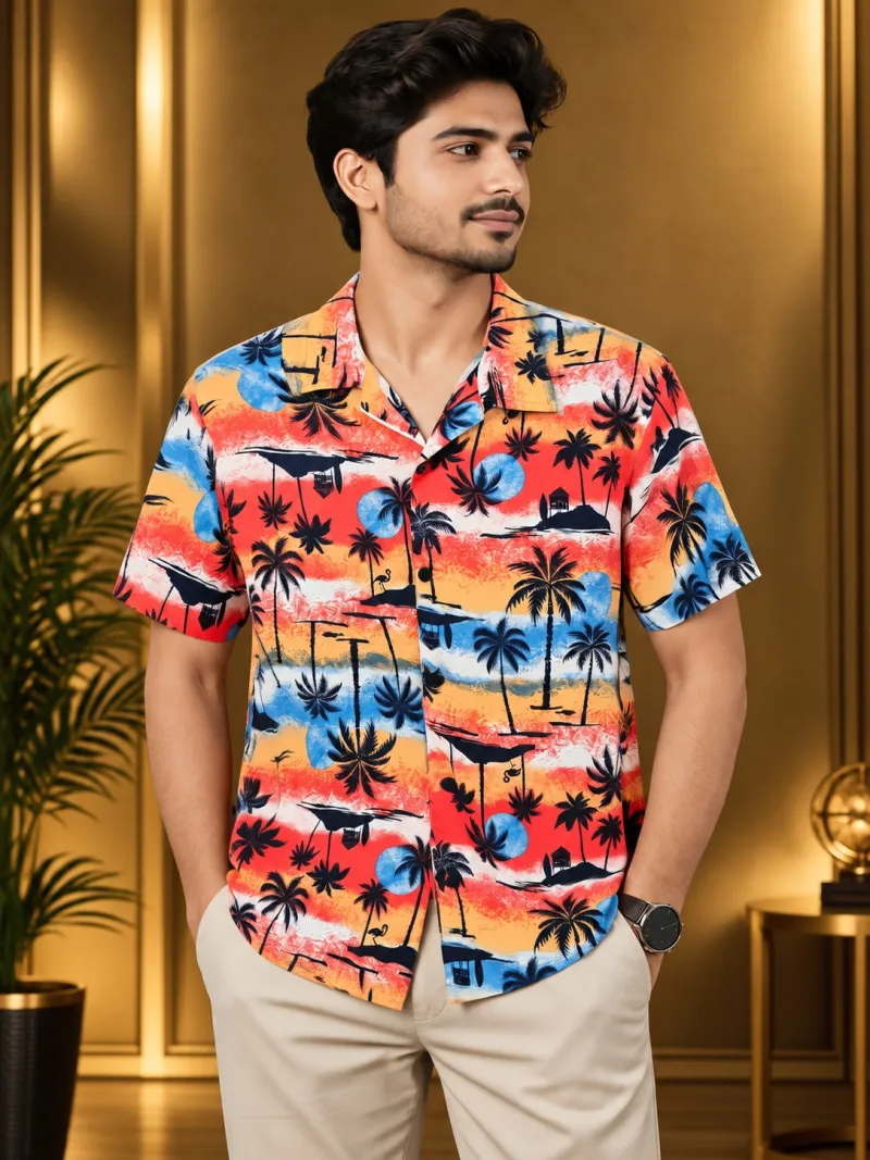 Premium Stylish Half Sleeve Shirt - Vibrant Tropical Print 