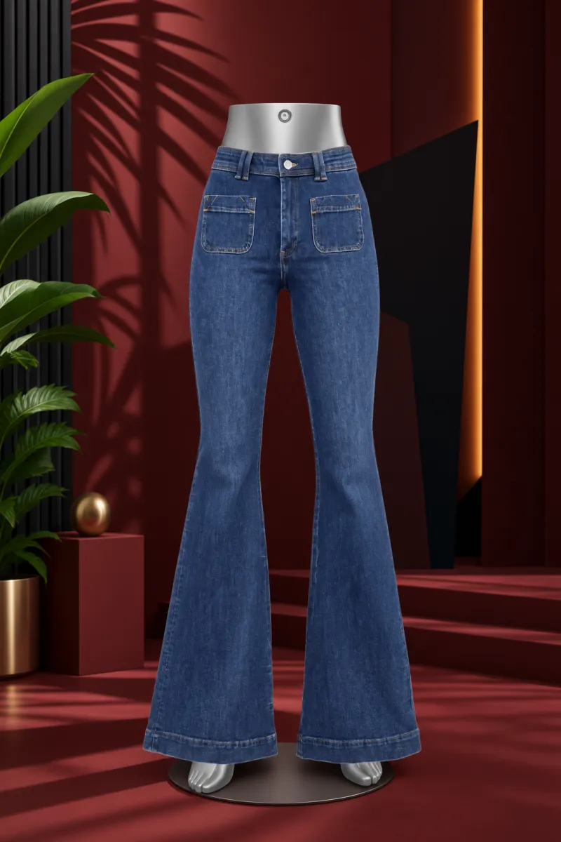 Medium Blue High-Waist Flared Denim Jeans