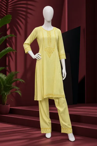 Premium Casual Two-Piece Set-Light Pastel Yellow / Lemon Yellow