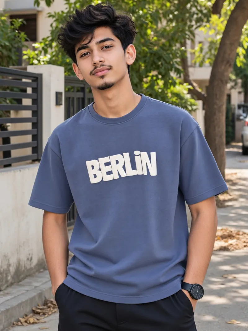 Premium Fabric Drop Shoulder T-Shirt - Slate Blue 