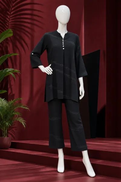Premium Casual Two-Piece Set- Black / Charcoal Black