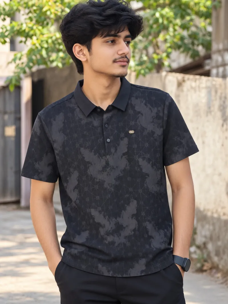 Premium China Fabric Polo - Black & Charcoal