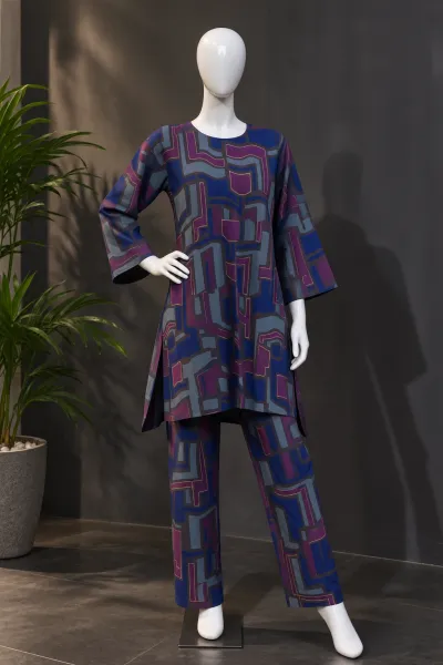 Premium Casual Two-Piece Set-Navy Blue, Grey & Purple Mixed 