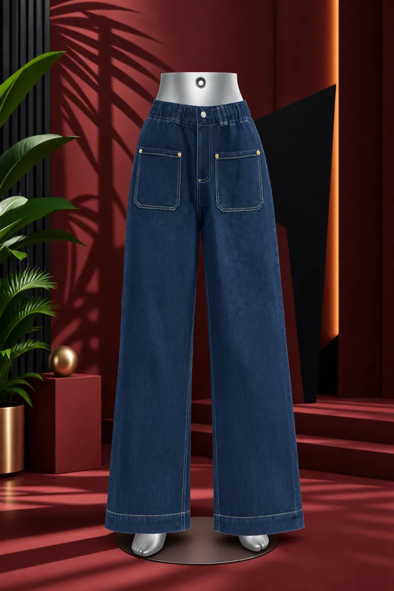 Trendy Wide-Leg Pocket Denim Jeans