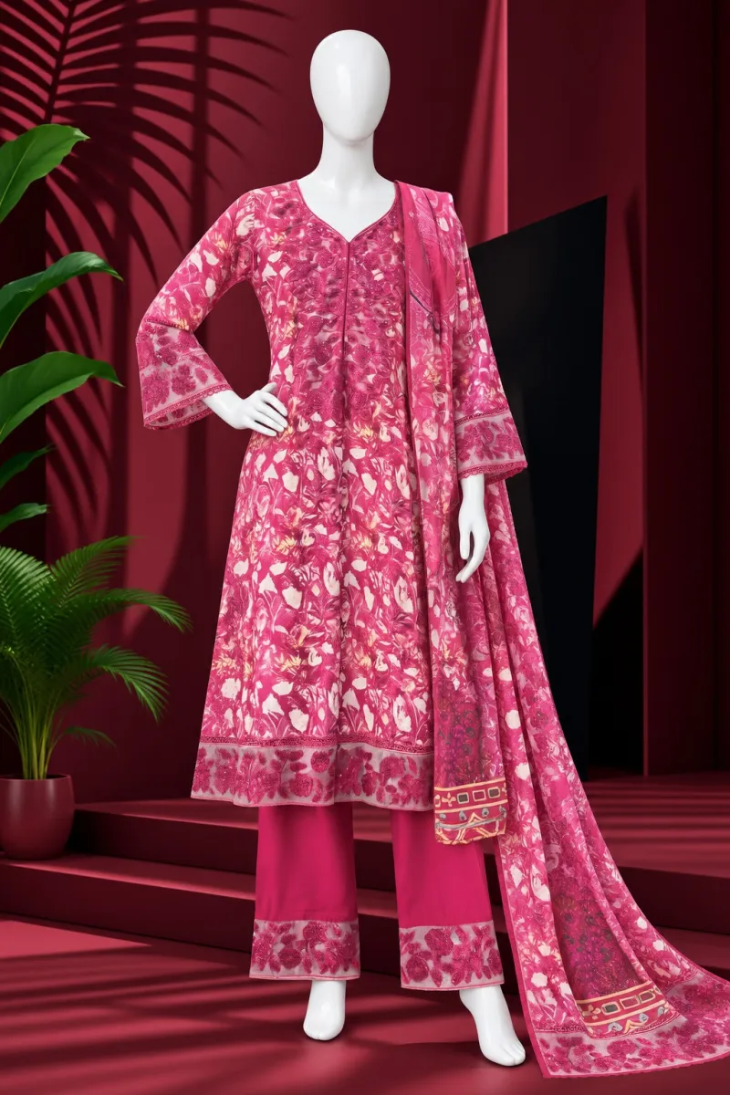 Pink Floral Printed 3-Piece Salwar Kameez