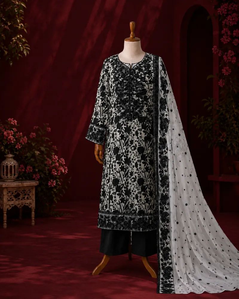 Luxury Embroidered Black & White 3-Piece Collection 