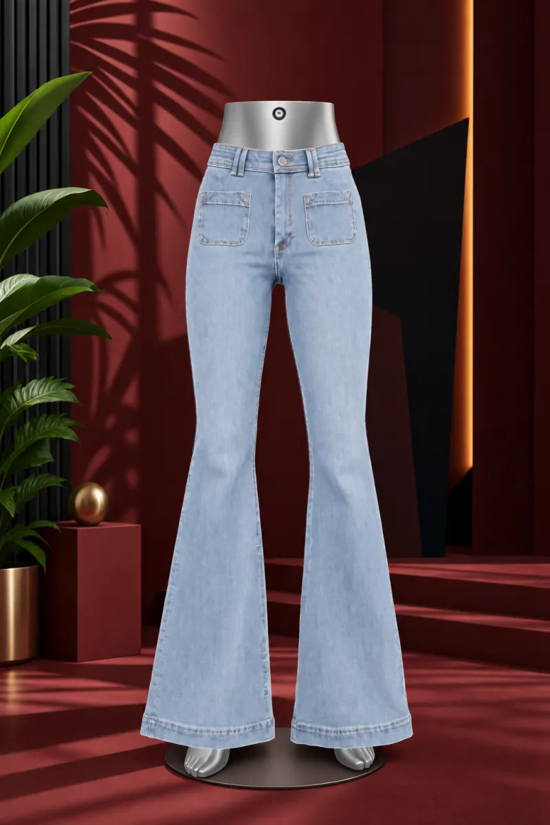 Light Blue High-Waist Flared Denim Jeans