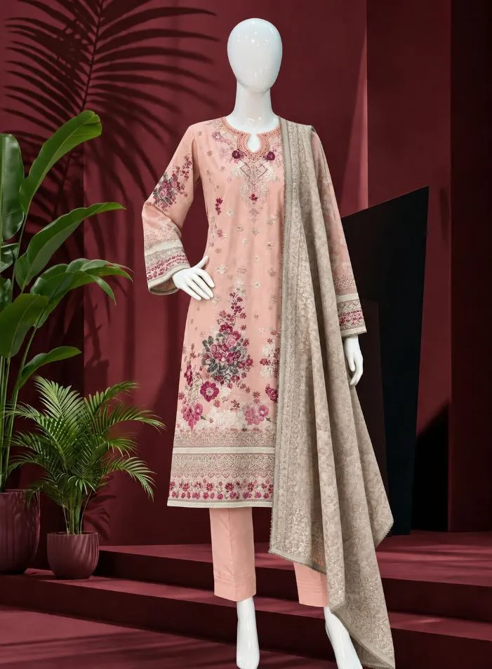 Elegant Blush Pink 3-Piece Embroidered Suit
