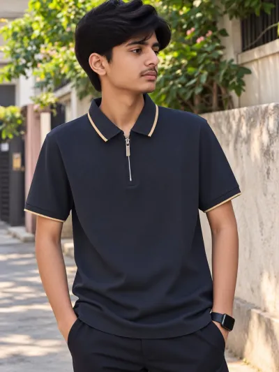 Premium China Fabric Polo- Navy Blue 