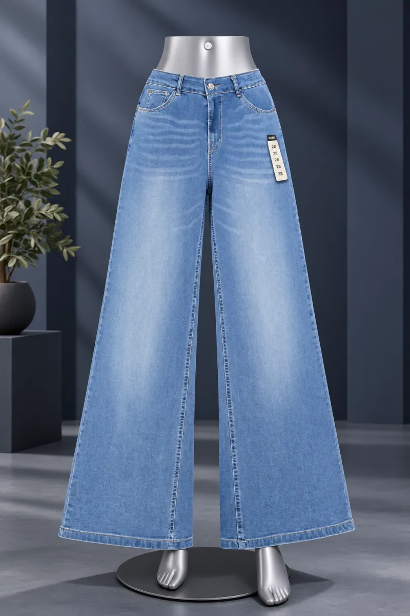 High-Waist Wide-Leg Faded Denim Jeans