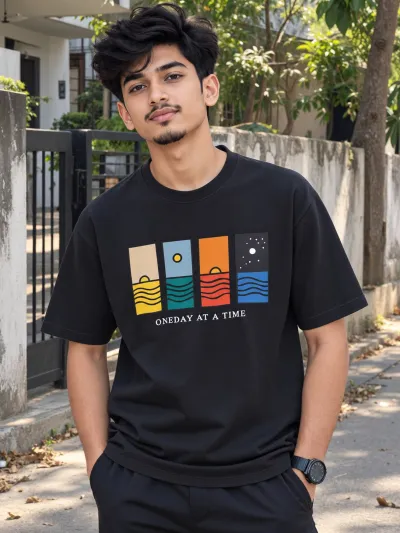 Premium Fabric Drop Shoulder T-Shirt  - Black
