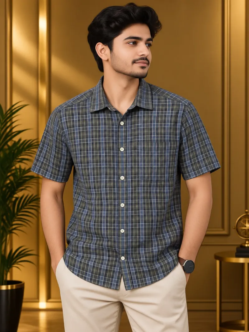 Premium Stylish Half Sleeve Shirt  - Classic Checkered Pattern 