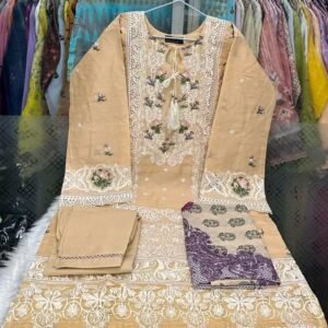 Elegant Beige Embroidered Ladies Dress Set