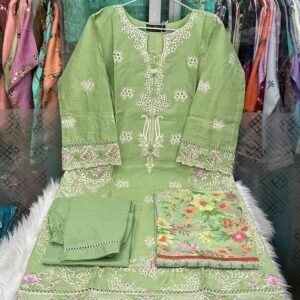 Elegant Green Embroidered Ladies Dress Set