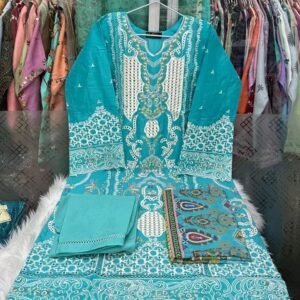 Premium Aqua Embroidered Ladies Dress Set