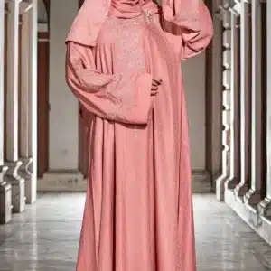 Premium Embroidered Prayer Abaya & Khimar Set – Dusty Rose Pink