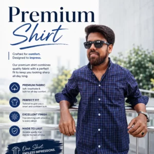 Dark Navy Blue Check Premium Shirt