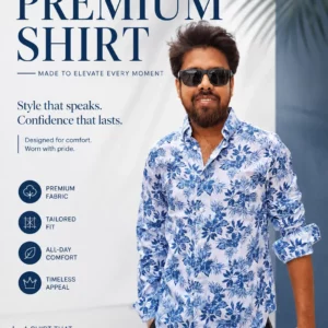 White & Blue Floral Premium Shirt